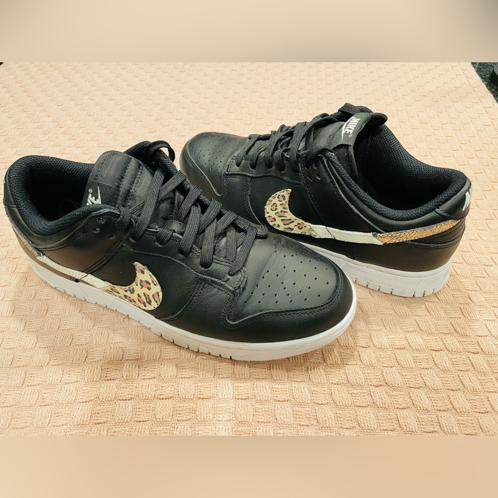Nike Black Sneakers with Leopard Print Swoosh